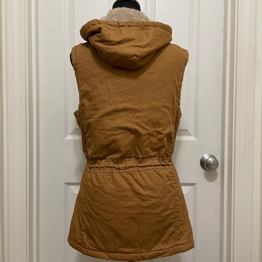 YMI Collection Hooded Vest Brown Faux Fur Lined Full Zip Drawstring Fits M - L - Picture 5 of 10